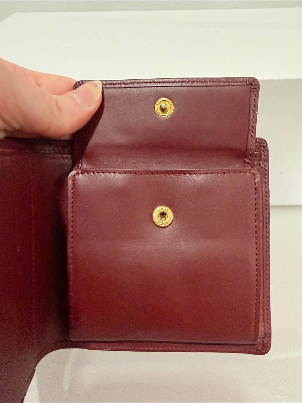 Cartier Must de Cartier Leather Bifold Wallet in Burgundy with Gold Corners